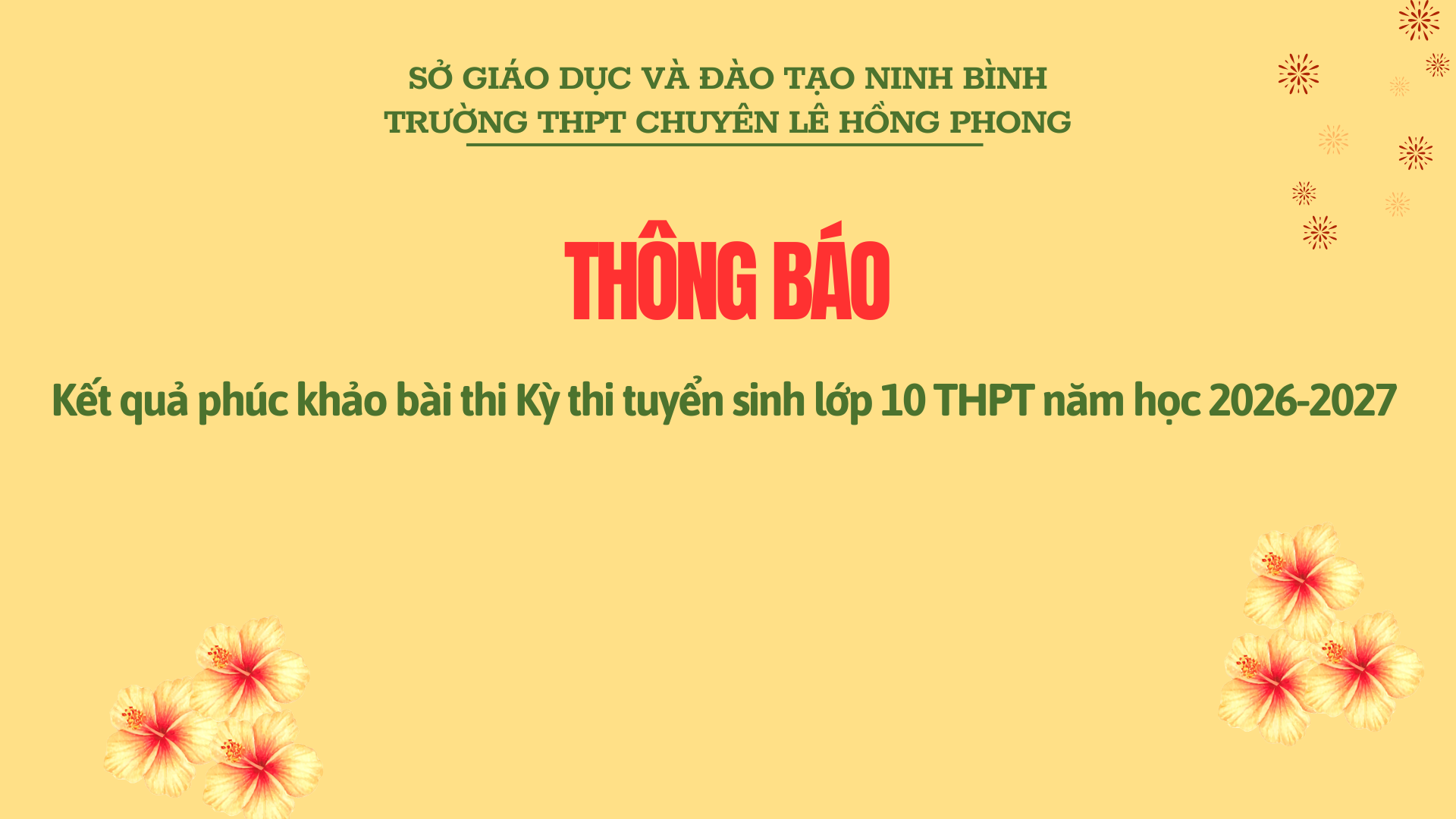 Thông báo kết quả phúc khảo bài thi Kỳ thi tuyển sinh vào lớp 10 THPT năm học 2026-2027